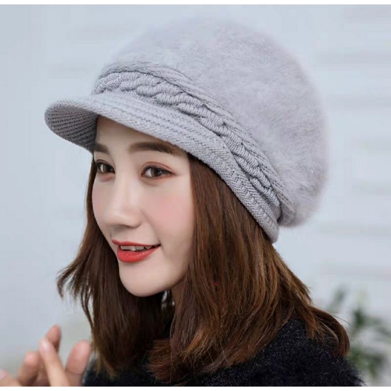 Nón mũ beret len lông thỏ thời trang Hàn Quốc mới
