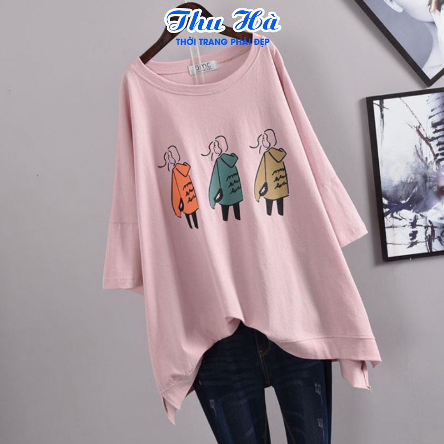 Áo thun unisex tay lỡ Thu Hà áo phông form rộng chất liệu thun Cotton co giãn in hình 3 Cô Gái