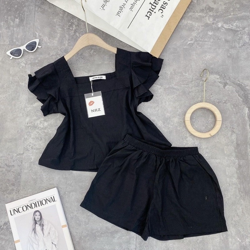 Bộ đũi ngắn cổ vuông mát nhẹ siêu đẹp B11 - mẫu mới 2022 mã b11