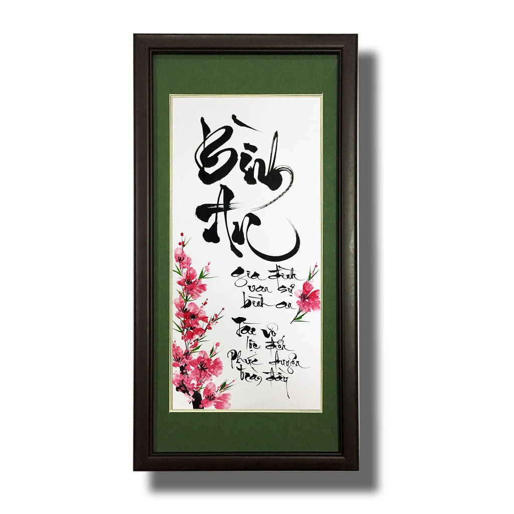 Tranh thư pháp - Bình An 02 - Tranh Minh Hiền (viết và vẽ tay - KT 30 x 60cm)
