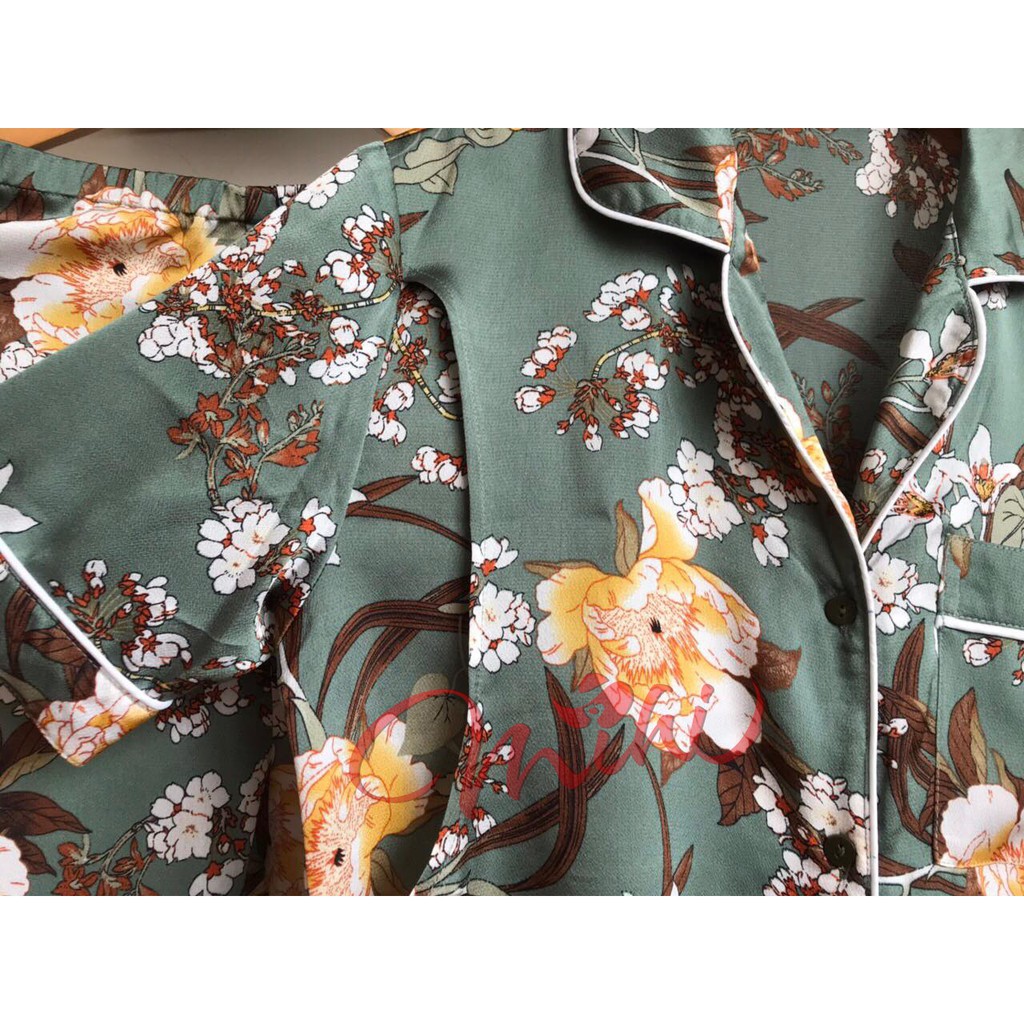 Bộ đồ bầu, sau sinh cho con bú_Pijama lụa áo cộc quần dài (Hàng chuẩn đẹp)