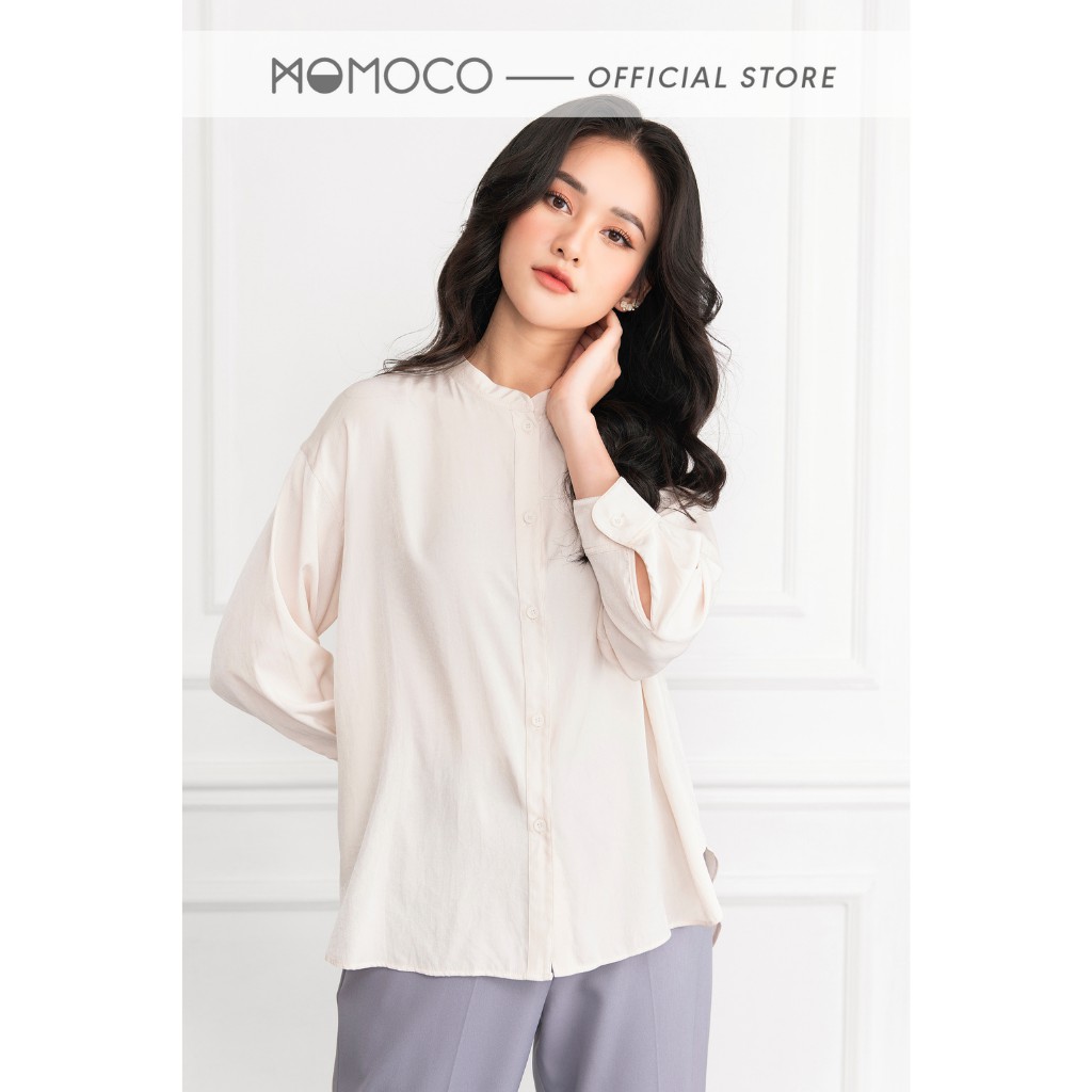 Áo Sơ Mi Cổ Tàu Tay Lỡ MOMOCO ESSENTIALS Chất Lụa Stand Collar Shirt - M2772 | BigBuy360 - bigbuy360.vn