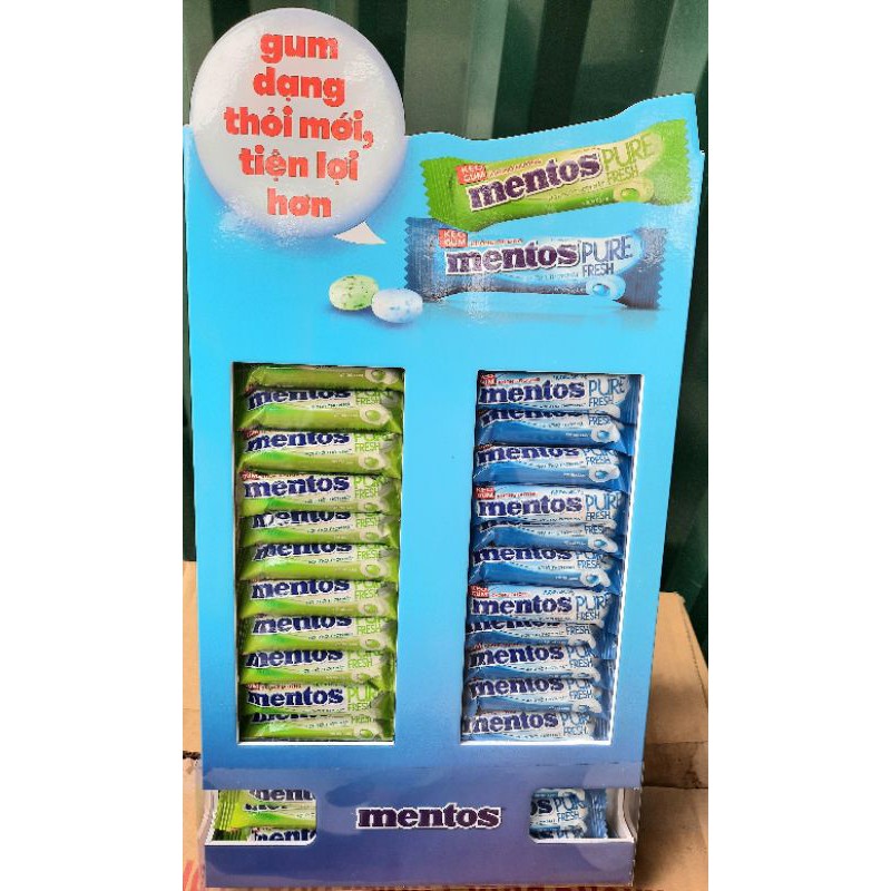 [Hộp Lớn 30 Thỏi] Kẹo Gum Mentos Không Đường Pure Fresh Hương Bạc Hà Hơi Thở Thơm Mát Với Trà Xanh