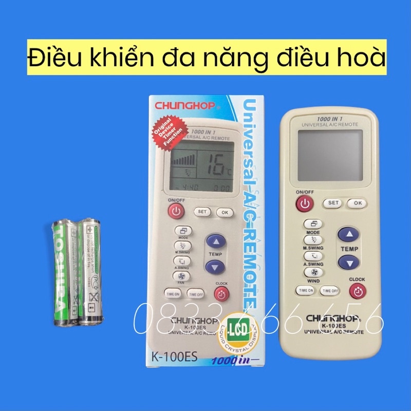 [Mã ELHA22 giảm 5% đơn 300K] Remote điều khiển máy lạnh điều hòa đa năng 1000 mã hãng Chunghop