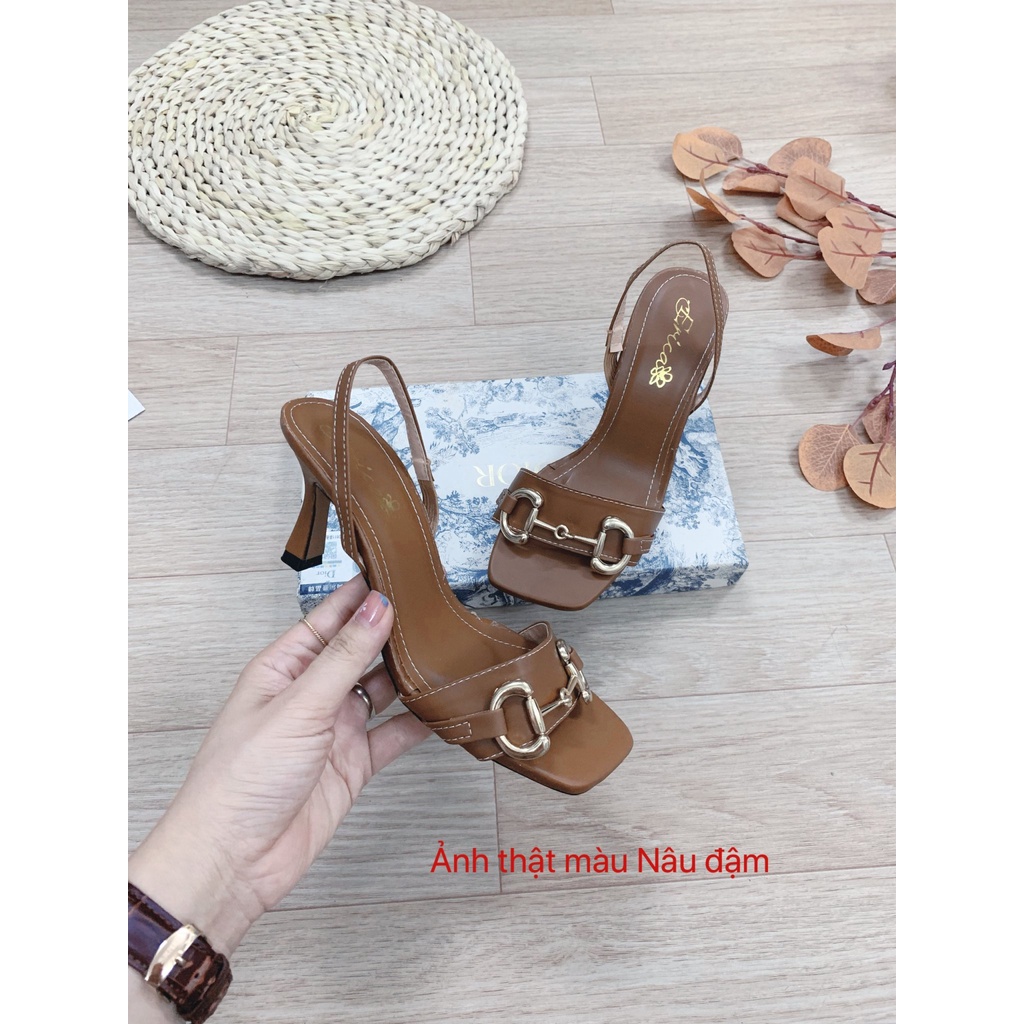 XẢ KHO  Sandal nữ quai xích chun sau gót cao 7 phân