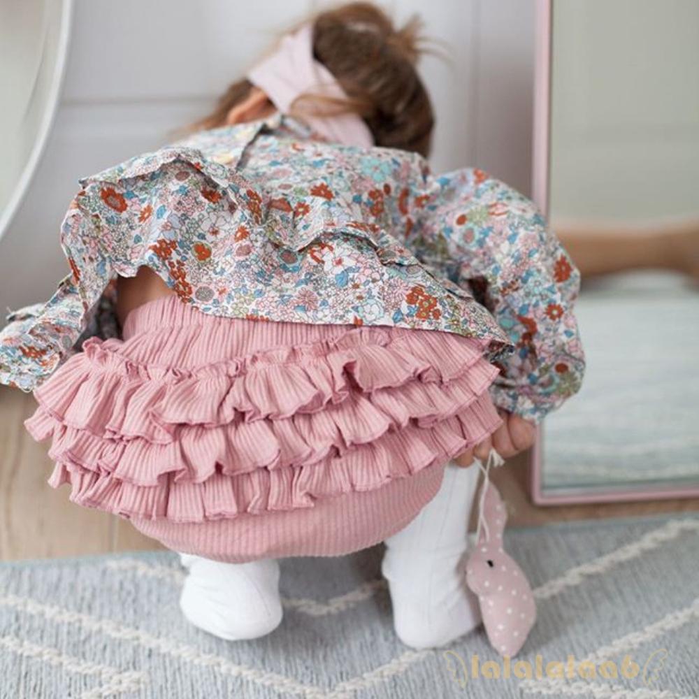 Quần Short Lưng Cao In Hoa Nhiều Tầng Cho Bé Gái