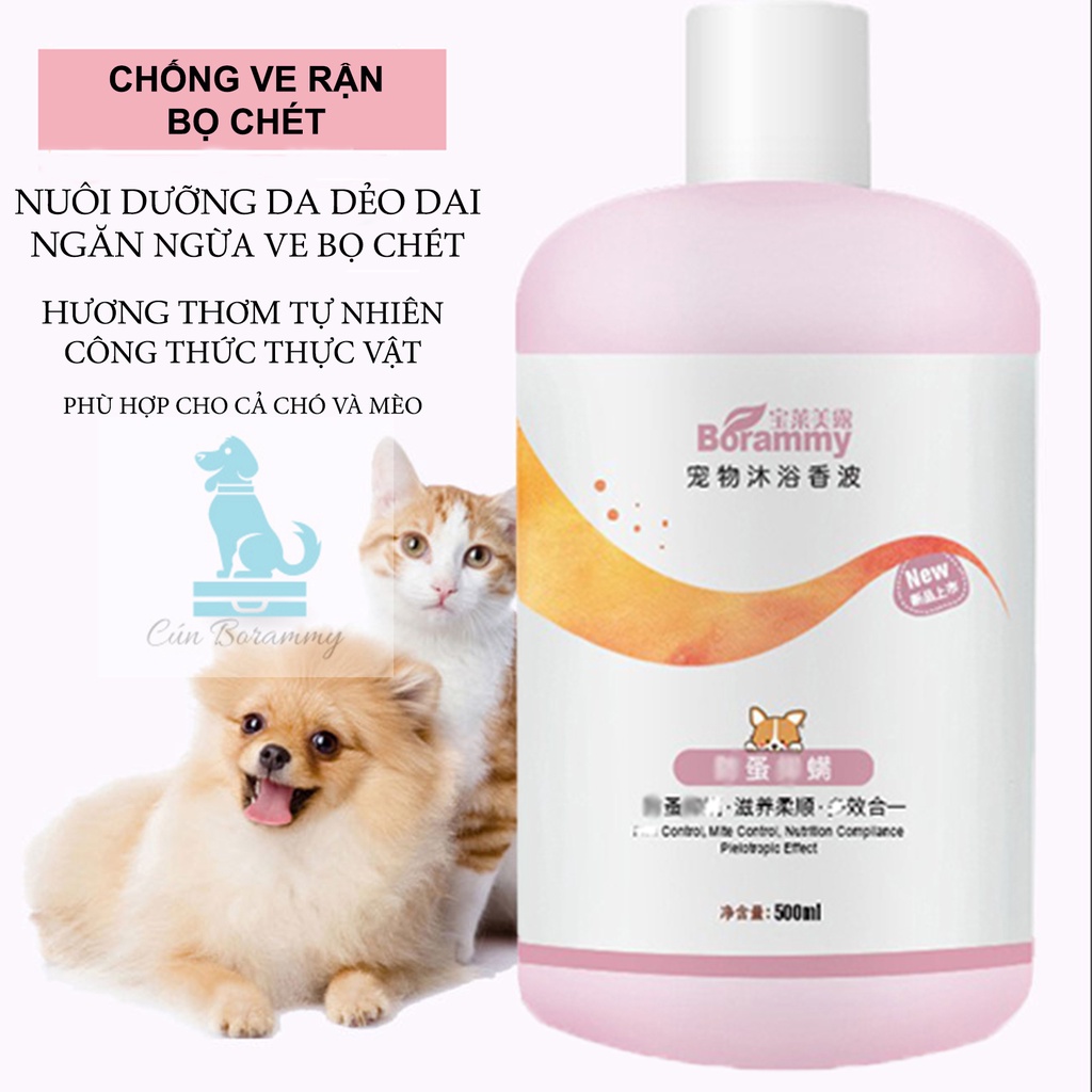 Sữa tắm cho chó mèo BORAMMY dưỡng chất hoa hồng nuôi dưỡng lông loại 500ml