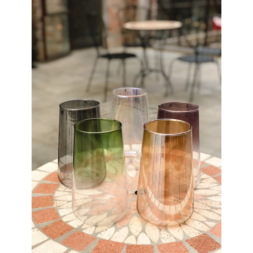 Lọ hoa bình bông thuỷ tinh trơn dáng vát Hologram tráng gold sang trọng trang trí phòng khách