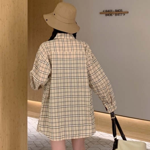 ZHELIHANGFEI Áo Sơ Mi Caro Tay Dài Dáng Rộng Thời Trang Cho Nữ