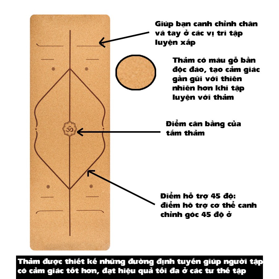 Combo Thảm tập Yoga Định Tuyến/ 7 luân sa gỗ bần đế PU cao cấp + Tặng túi đựng thảm và dây buộc thảm tiện lợi