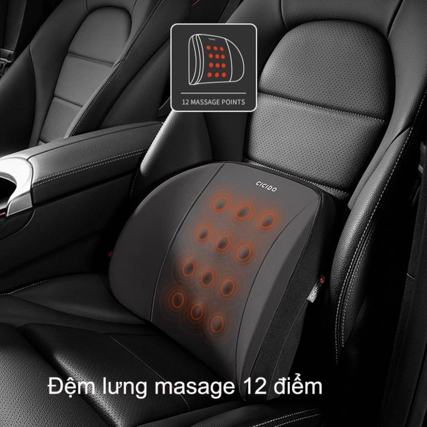 Gối Dựa Lưng có Massage Ô Tô, Đệm tựa lưng Xe Hơi Lõi Memory Foam Cao Cấp Thoáng Khí Chống Đau Mỏi Lưng (điện 12V)