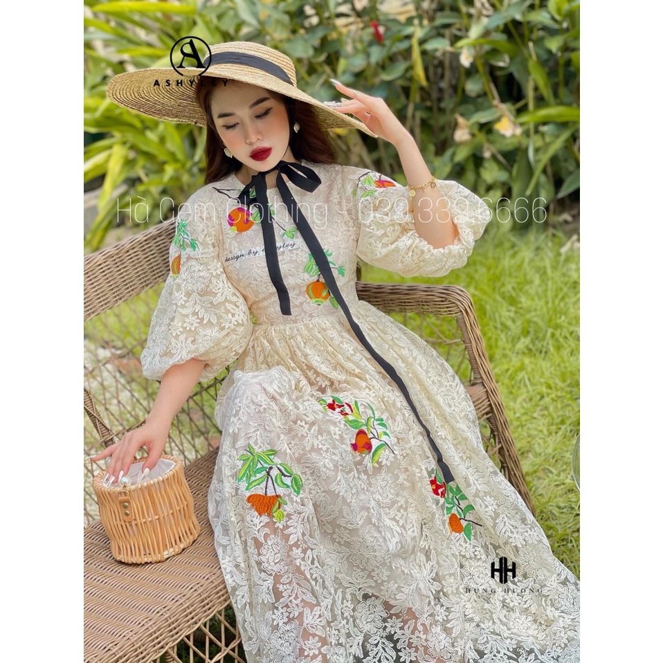 VÁY MAXI REN HOA NỔI THÊU CAO CẤP