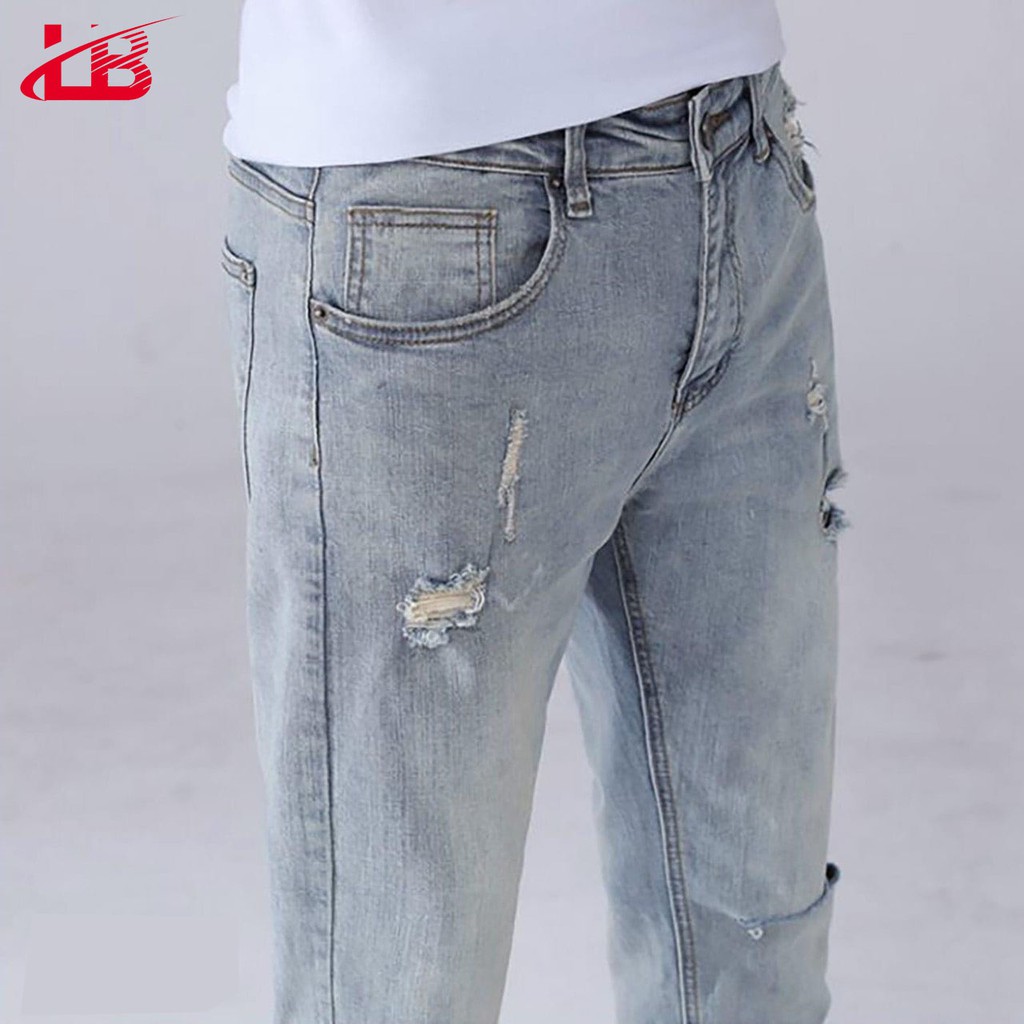 Quần jean nam basic LB, jean co giãn cắt rách gối,size 28-34, QJSH1991 | BigBuy360 - bigbuy360.vn