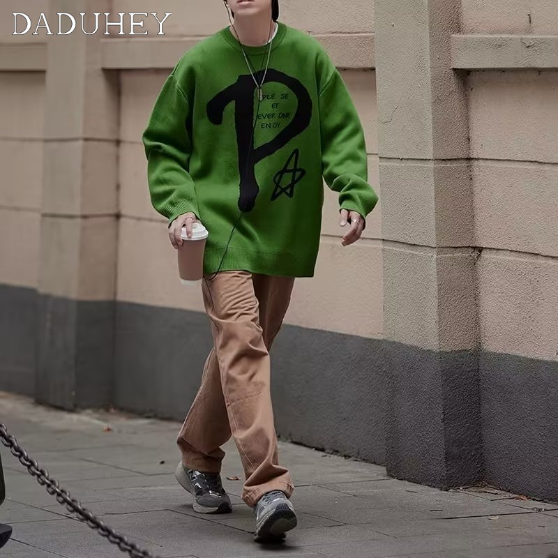 DaDuHey Men's Thin Loose-Fitting Non-Hoodie Pullover Sweater Round Neck Autumn All-Matching Hoodie Casual Top