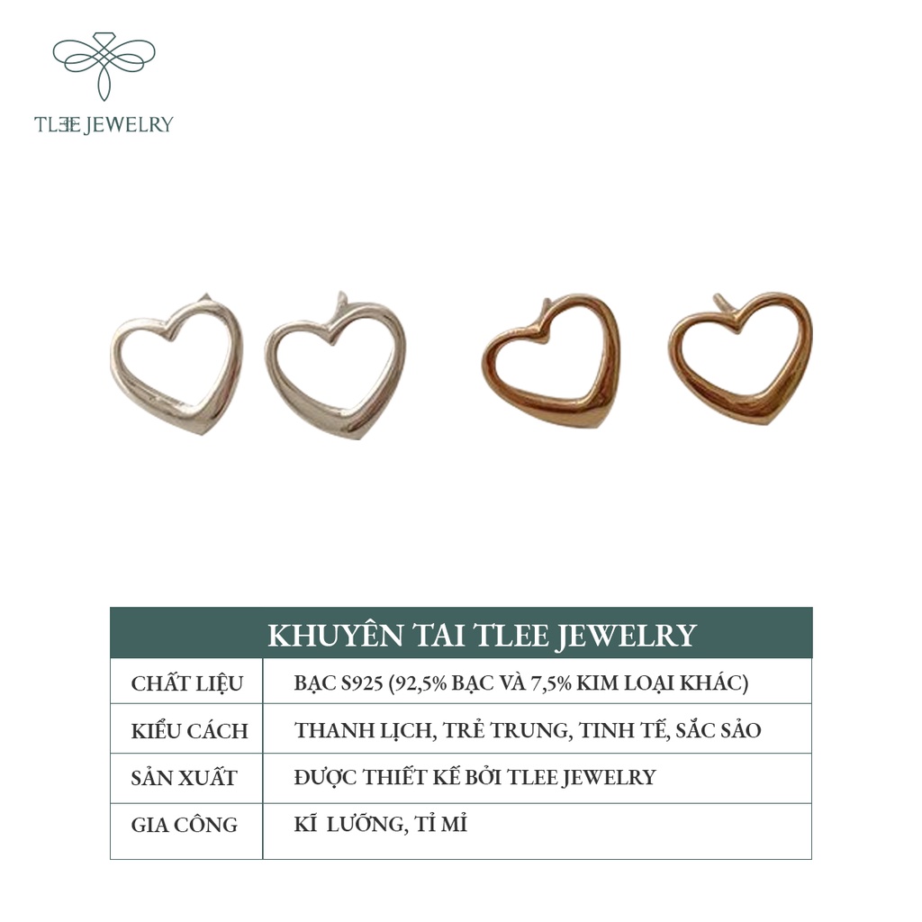 Khuyên tai bạc nữ TLEE tim rỗng bản to basic đơn giản NCJ B0164