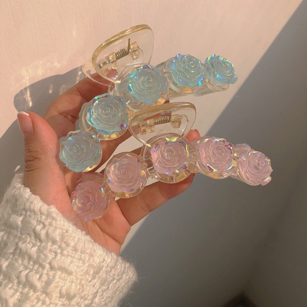 Kẹp Tóc Càng Cua Trong Suốt Đính Hoa Trà Làm Bằng Thủ Công Phong Cách Vintage