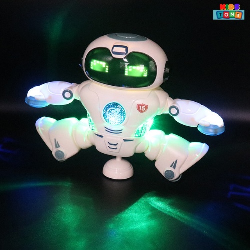 Robot xoay 360 độ có nhạc và đèn vui nhộn,robot nhảy múa khiêu vũ âm nhạc chạy pin duy chuyển thông minh Tony kids RB02