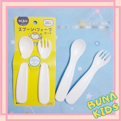 Set thìa dĩa (muỗng nĩa) ăn dặm kiểu Nhật nhựa cao cấp an toàn cao cấp Bunakids AD51