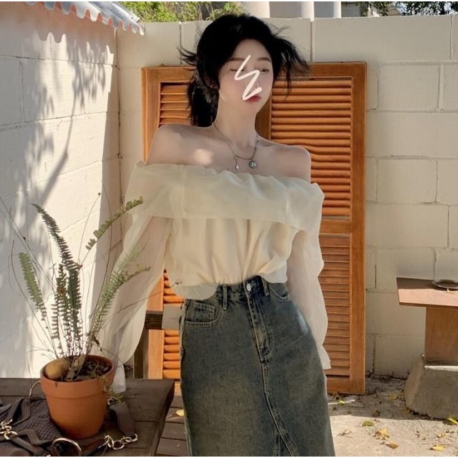 Áo Sơ Mi Trễ Vai Họa Tiết Sọc Caro Phong Cách Hong Kong Cổ Điển Thời Trang Mùa Hè Cho Nữ