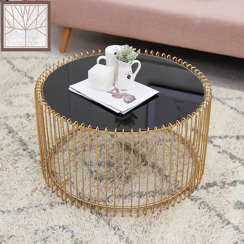 Bàn trà sofa lồng chim phòng khách mặt kính tròn sang trọng hiện đại