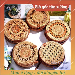 Túi Mây Tre Đan , Mặt Hoa Nhiều Loại , Kích Thước 20x8cm