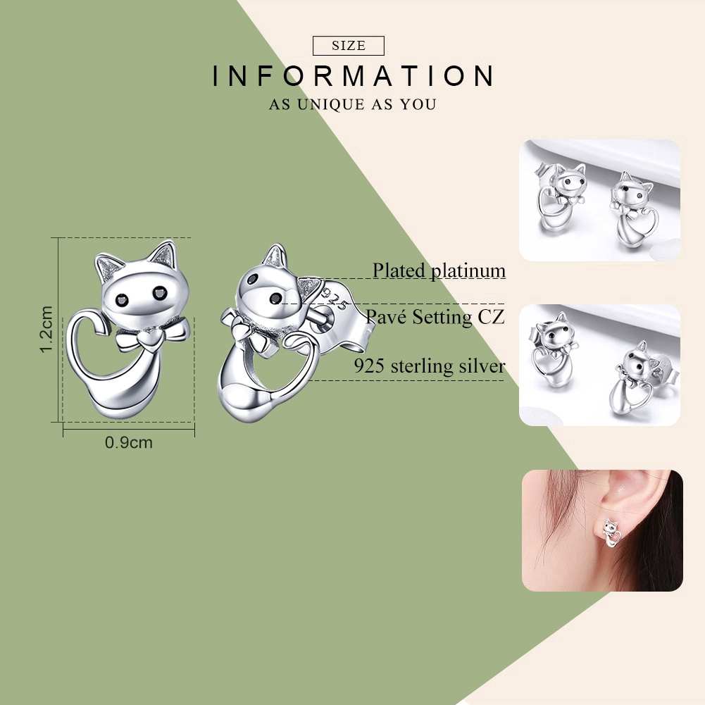 Bông Tai Bamoer Dạng Xỏ Lỗ Bằng Bạc Sterling 925 Hình Con Mèo Độc Đáo Cho Nữ