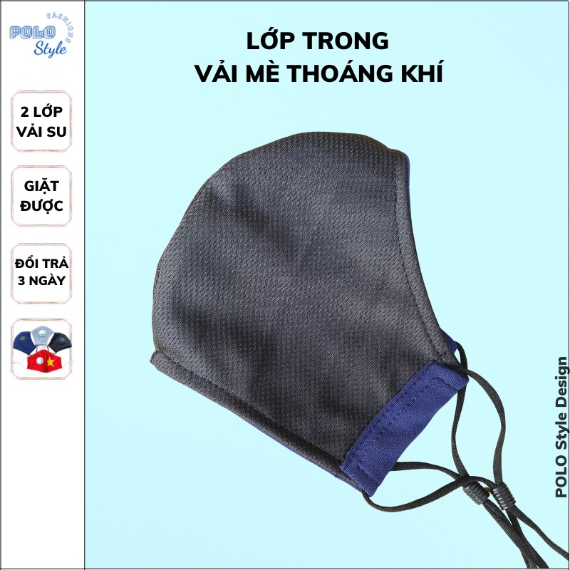 10 khẩu trang 2 lớp vải Su cao cấp POLO Style - Chống giọt bắn, không đau tai, sử dụng ít nhất 6 tháng