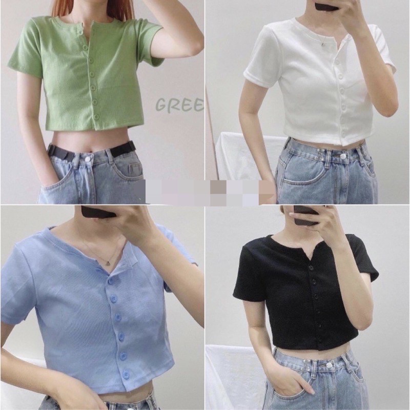 [SIÊU SALE] ÁO CROPTOP LEN TĂM NÚT THẬT(kèm video)