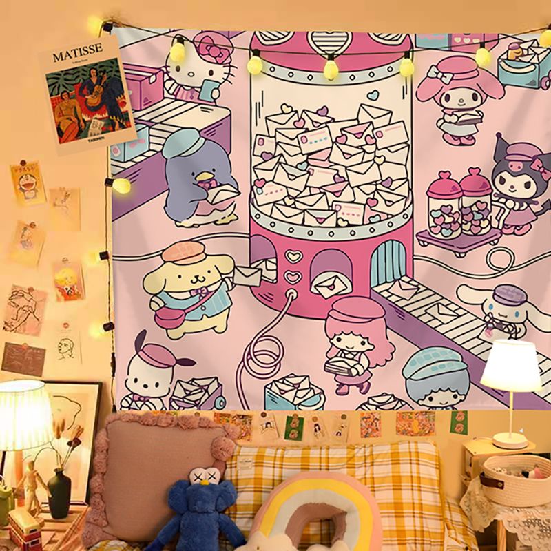 Thảm Treo Tường Trang Trí Phòng Ký Túc Xá In Hoạt Hình Sanrio Melody Cún Tai To Kuromi Hello Kitty