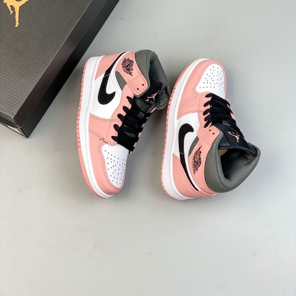 Giày thể thao JD1 Jordan 1 Mid Hồng Cổ cao Cao Cấp Nhập Khẩu bản JD Pink Black