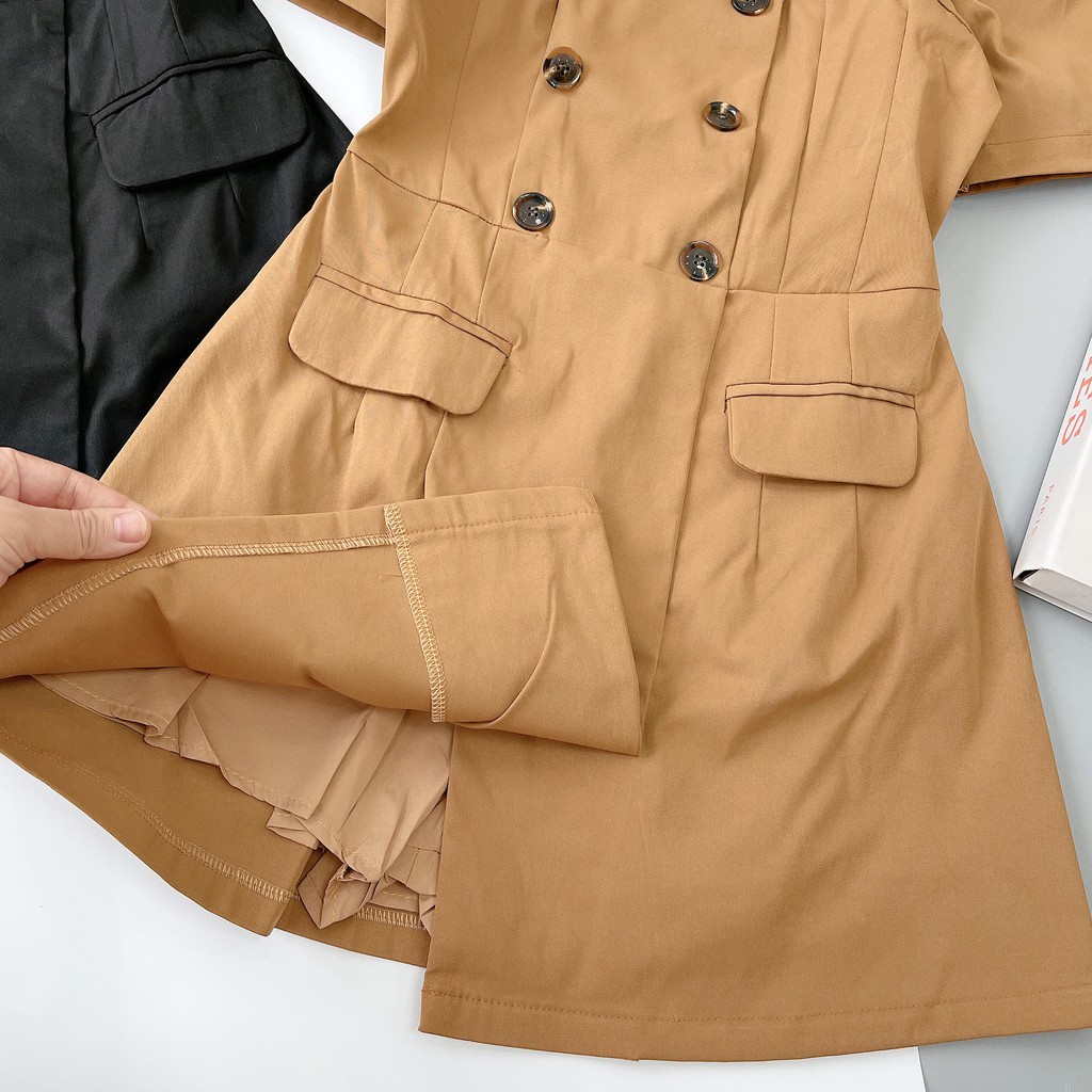 Váy kaki cổ vuông tay bồng vạt chéo tôn dáng xinh lắm cực hot nữ V170 | BigBuy360 - bigbuy360.vn