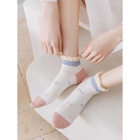 Tất vớ nữ thổ cẩm cổ bèo Myna chất liệu vải Hàn co giãn bốn chiều,họa tiết kute phong cách hiện đại