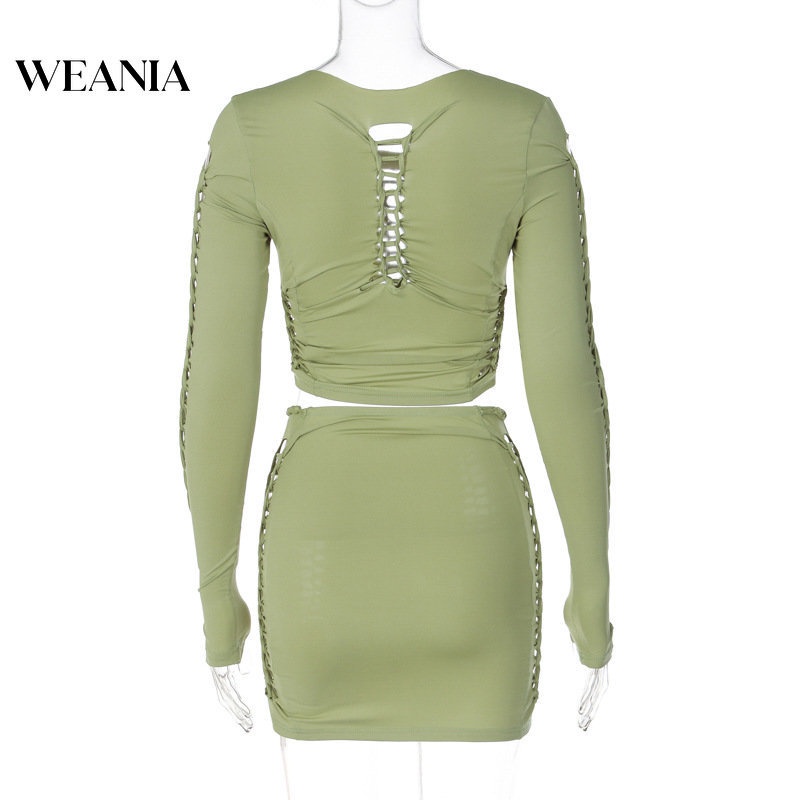 Set Áo Thun Lửng Tay Dài 2 Dây + Chân Váy Bút Chì Lưng Cao Thời Trang Nữ