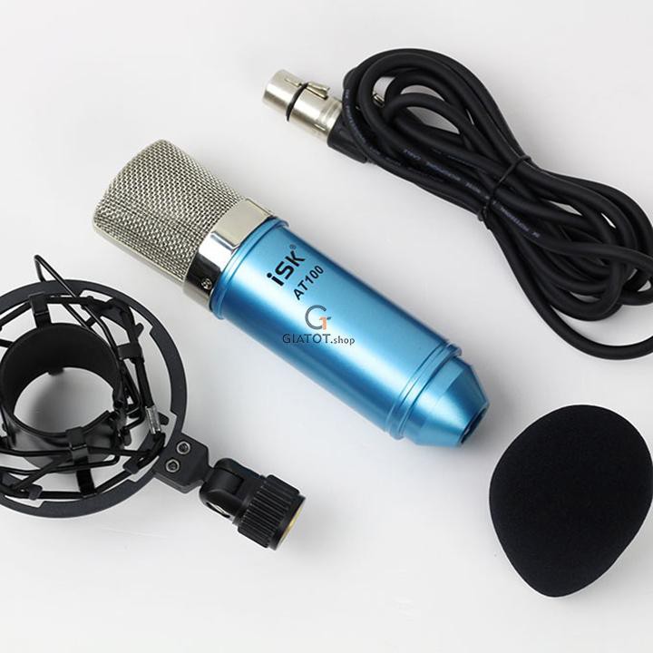 Combo bộ livestream Micro ISK AT100, sound card V8, màng lọc âm, chân kẹp micro, tai nghe AKG-S8