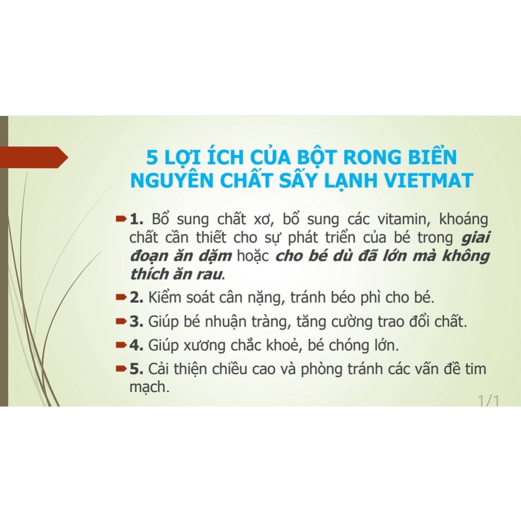 Bột rong biển nguyên chất sấy lạnh VIETMAT trọng lượng 30g/50g/60g/100g