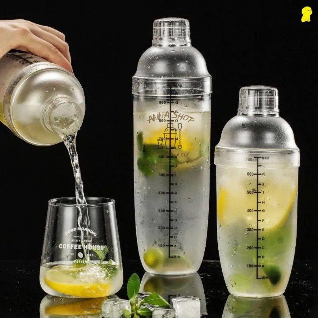 Bình Lắc Shaker Nhựa Cao Cấp Chịu Nhiệt - Bình Lắc Nhựa Trong Suốt 350ml, 530ml, 700ml, 1 Lít