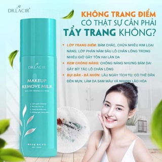 [tặng 1 nạ thủy tinh] SỮA TẨY TRANG DỊU NHẸ DR.LACIR - dùng được cho mọi loại da, Không Cồn và Cân Bằng Ẩm