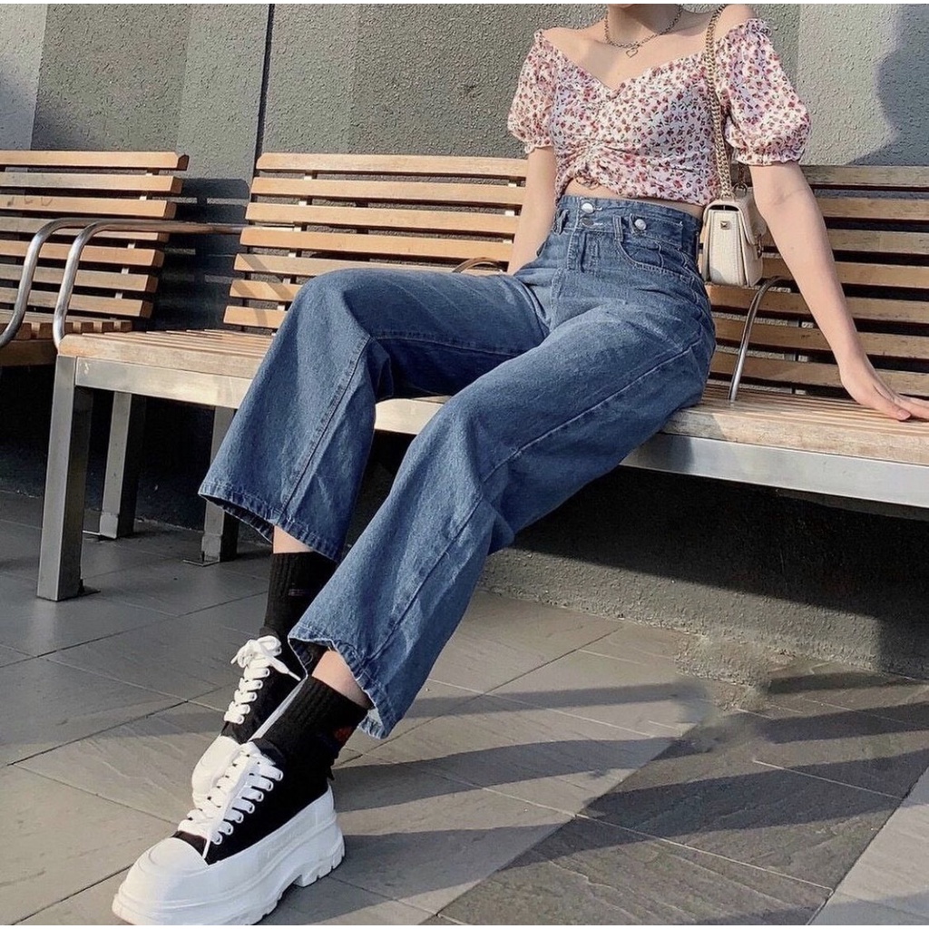 Quần Jeans Nữ Ống Đứng Lưng Cao