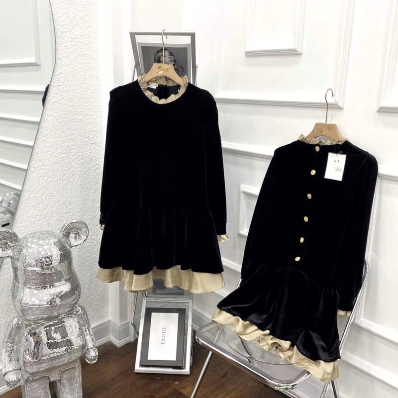 VÁY NHUNG PHỐI BÈO DÁNG SUÔNG