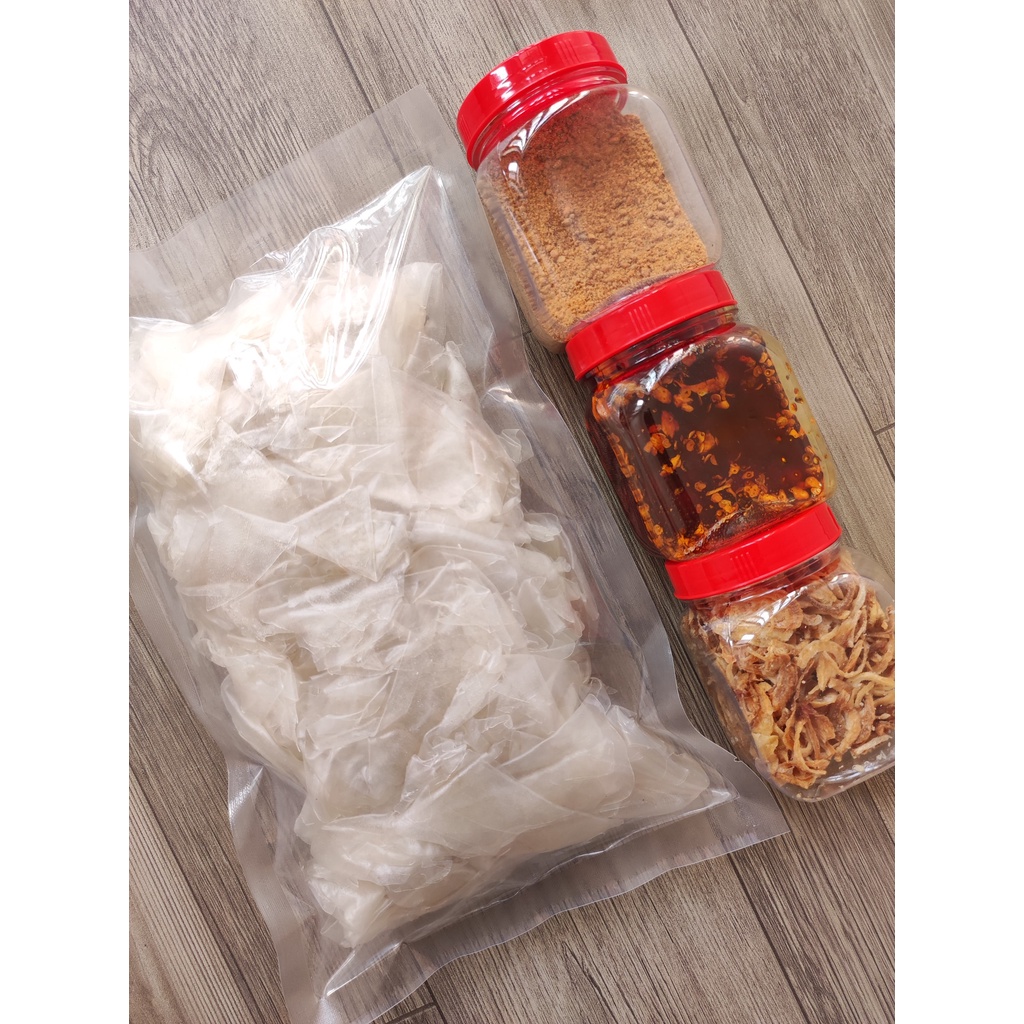 [500g PSMN sa tế hành phi] | Combo 500g bánh tráng phơi sương + hủ muối nhuyễn + hủ sa tế + hủ hành phi | Chợ Cô Thu