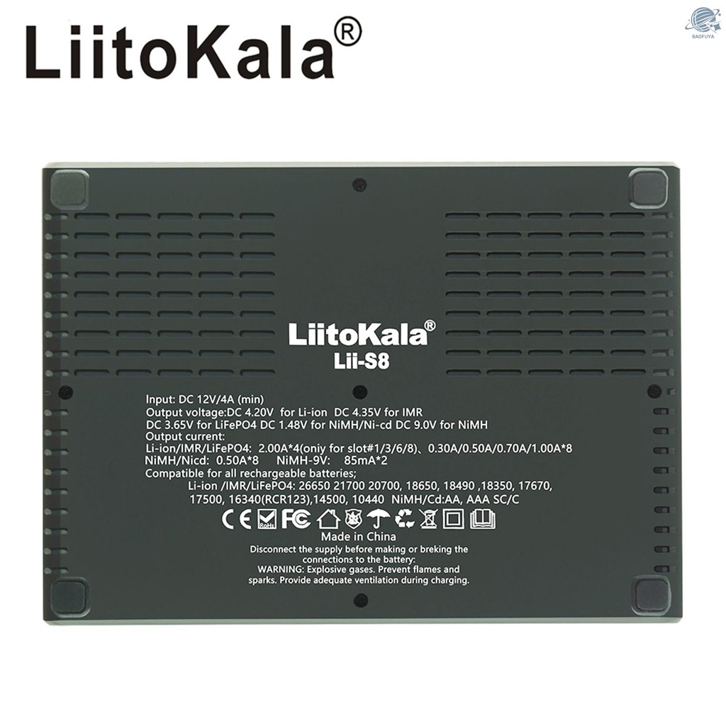 Bộ sạc pin Liitokala Lii-S8 Li-Ion 3.7v Nimh 1.2v Li-Fepo4 3.2v Imr 3.8v dành cho 18650 26650 21700 26700 AA AAA