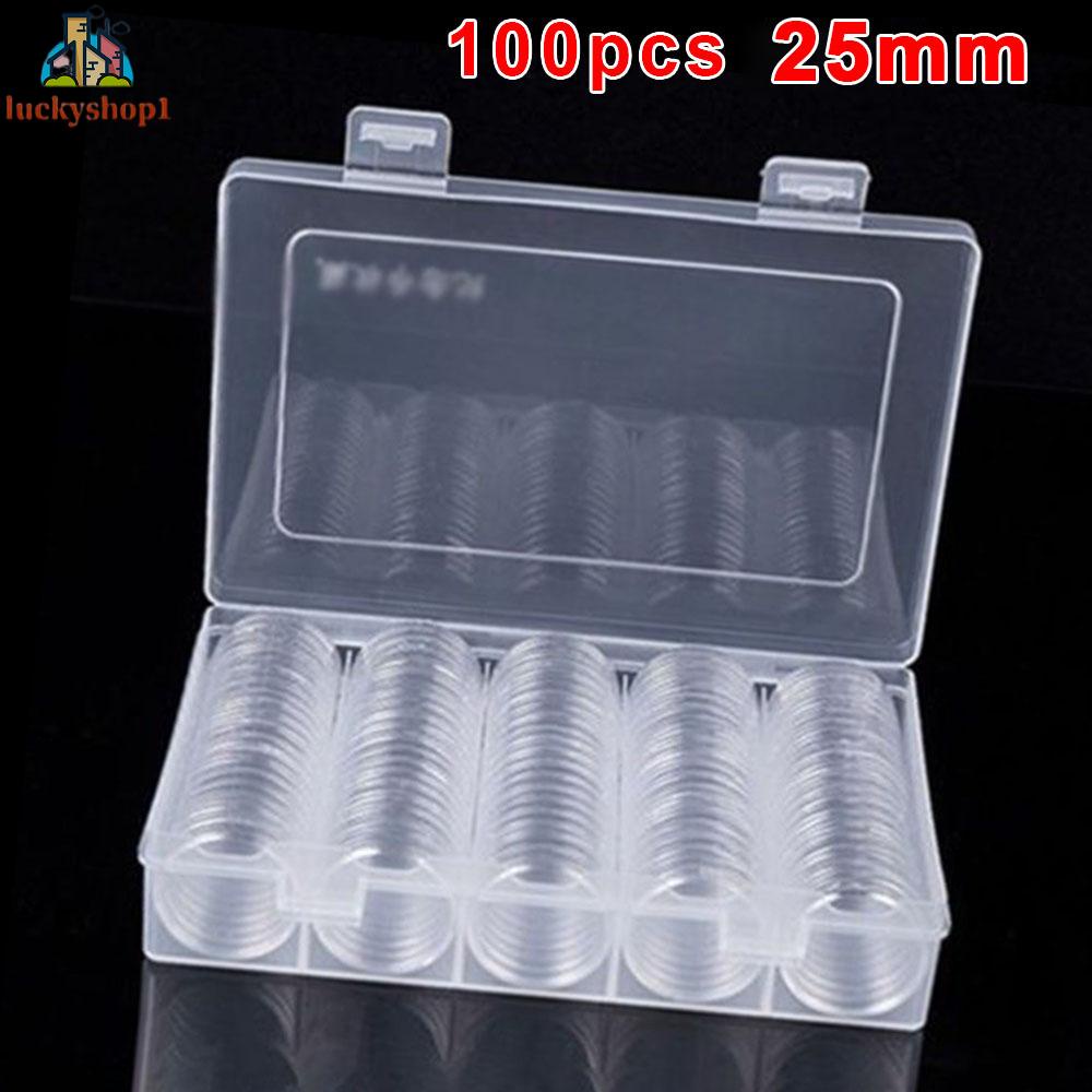 100pcs 25mm Clear Round Coin Capsule Container Storage Box Holder Portable Case Quality Assurance Buy with confidence