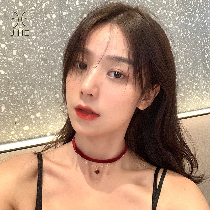 【JIHE】Vòng Cổ Choker Vải Nhung Mặt Trái Tim Thời Trang Phong Cách Nhật Bản
