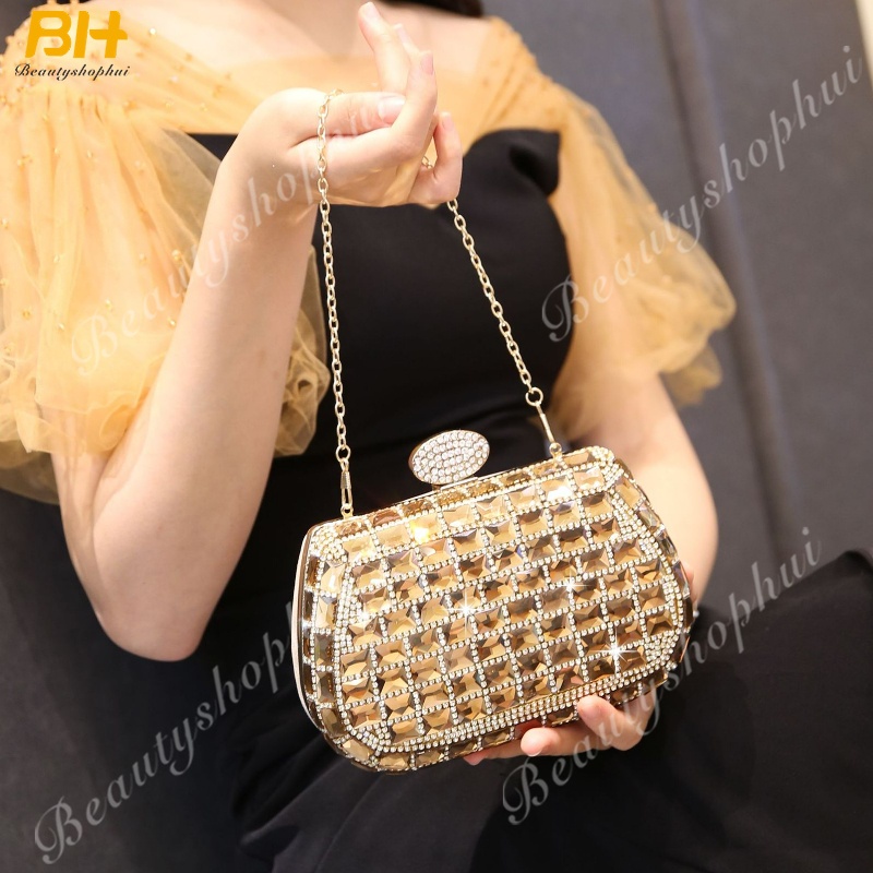 Ví Cầm Tay Đính Kim Cương Giả Lấp Lánh Sang Trọng Cho Nữ