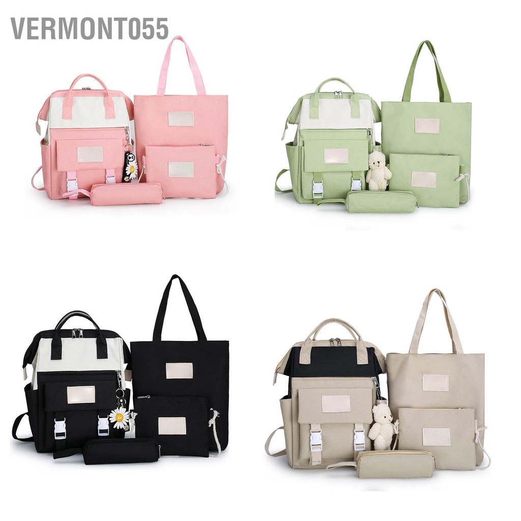 Vermont055 4 cái Ba lô đi học Dung lượng lớn Nhiều túi dành cho sinh viên Đại Bộ sách với Túi Tote đeo chéo đựng bút chì