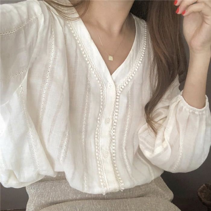 Women V-neck Long Sleeve Blouse