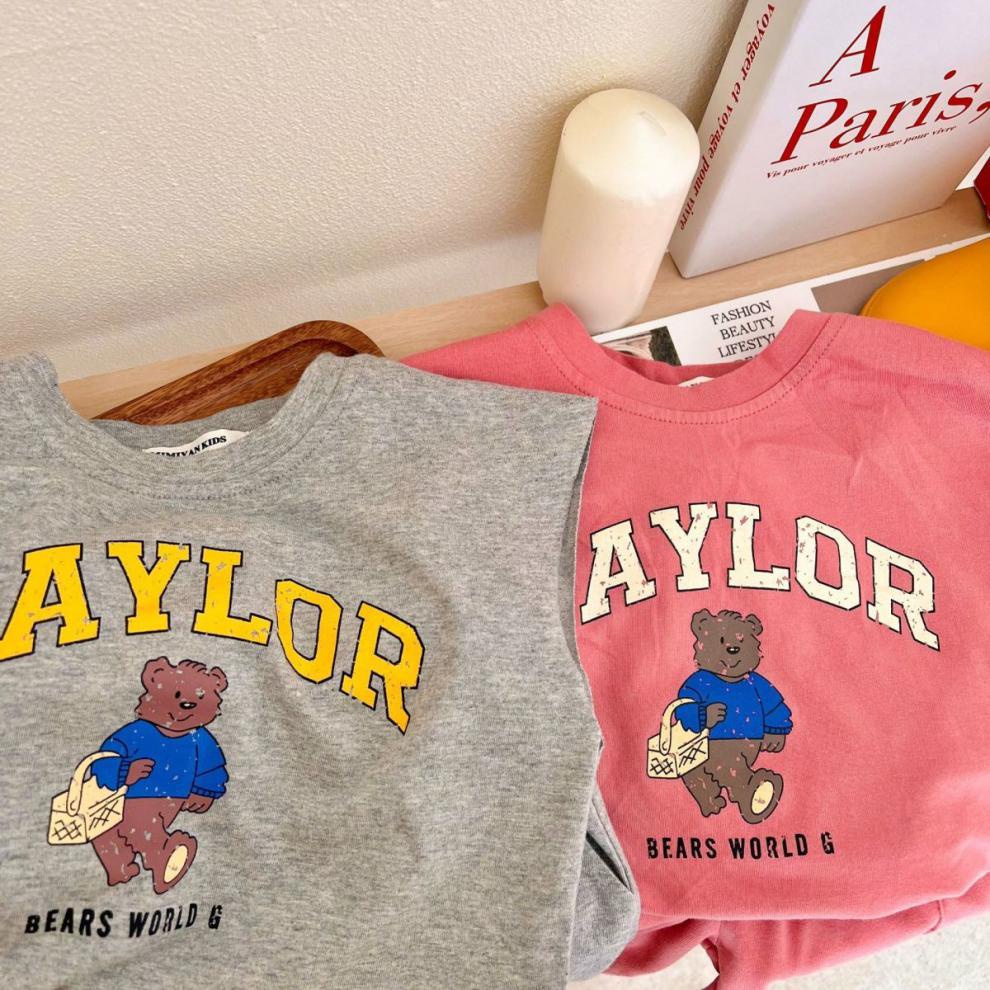 Bộ Áo Thun Sát Nách Vải Cotton In Hoạt Hình Gấu Phối Quần Short Thời Trang Mùa Hè Cho Bé
