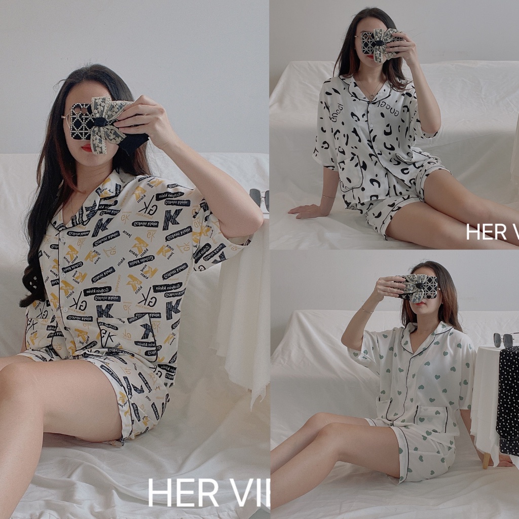 Bộ đồ ngủ pijama nữ lụa mango siêu mát mịn bò sữa hồng dễ thương