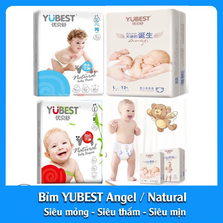 Bỉm YUBEST Angel / Natural nội địa Trung Quốc quần / dán đủ size S132, S90, M108, M84, L96, L78, XL84, XXL72, XXXL66