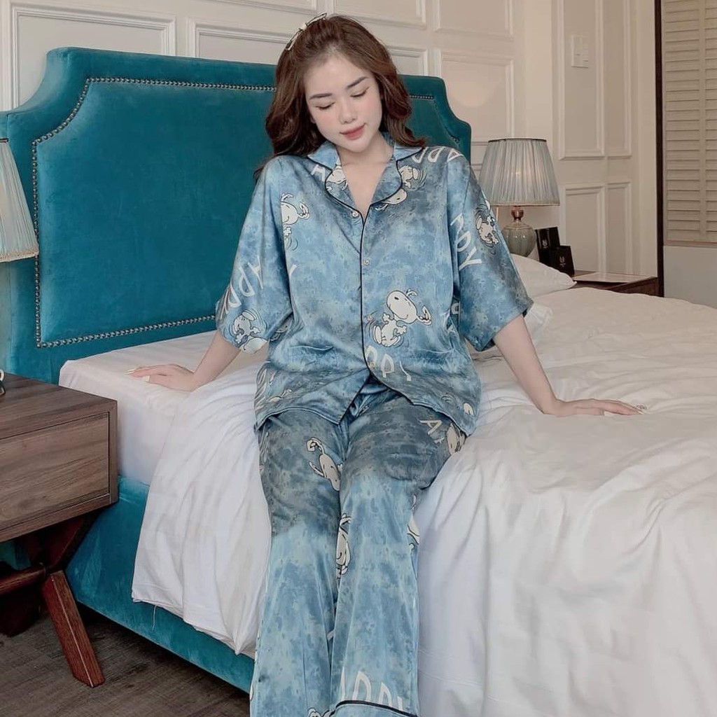 Đồ ngủ pijama tay ngắn quần dài - Bộ đồ mặc nhà hoạ tiết sang trọng L203